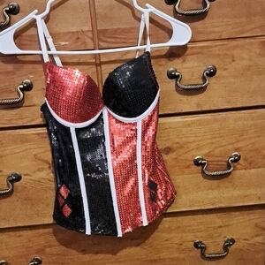 Sequin Bustier Top - Black and Red